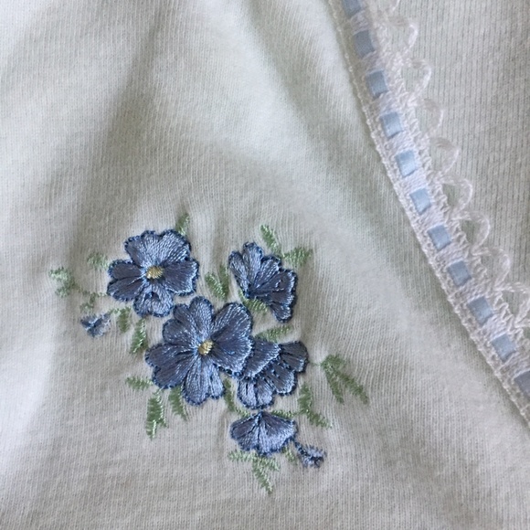 Vintage Floral Embroidered Knit Cardigan ThreeQuarter Sleeve Light Blue Sz Small - Picture 2 of 13